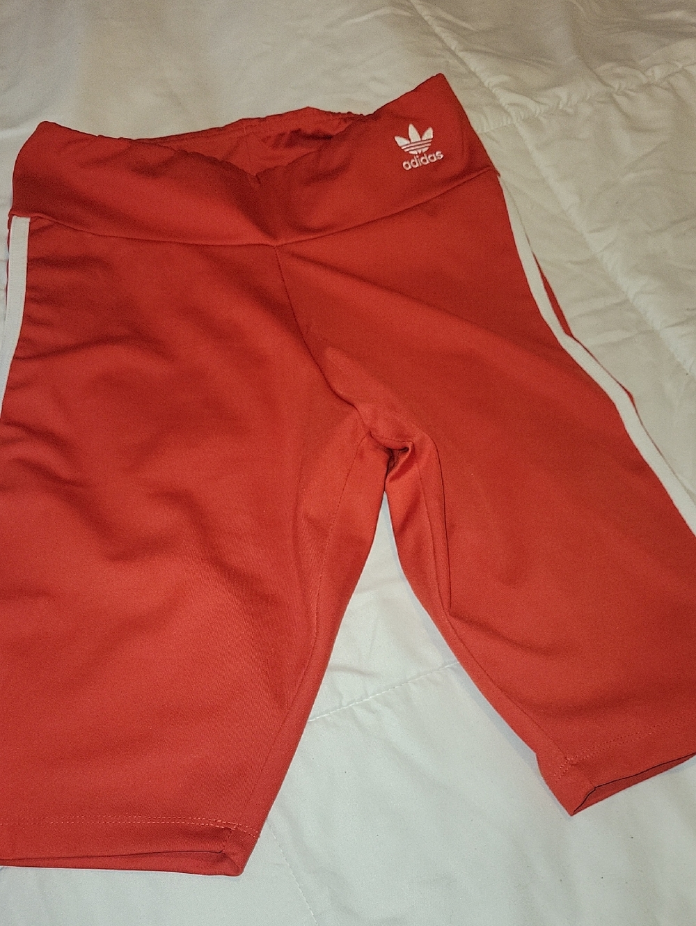 adidas Red Cycling Shorts with White Side Stripes